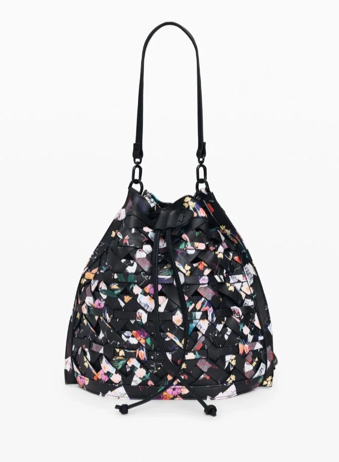 Medium braided backpack with flowers